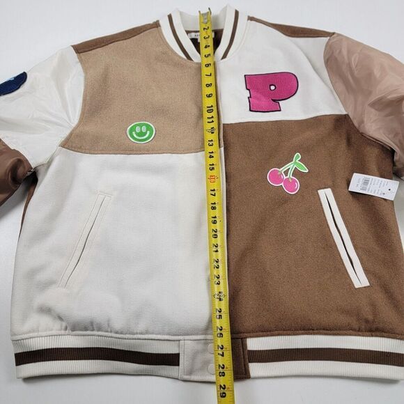 PacSun Brown Patchwork Letterman Varsity Bomber Jacket Oversized M/L Unisex NWT - Picture 5 of 12
